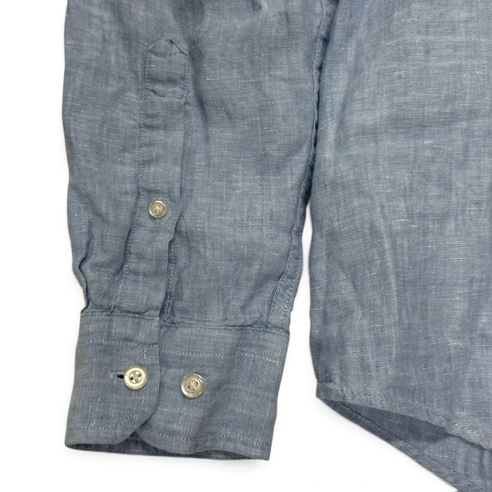 Banana Republic Mens 100% Linen Button Up Shirt Large Blue Slim Fit Long Sleeve